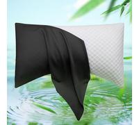 Cooling Side Sleeper Pillow Cases - Curved Rayon Derived from Bamboo Pillowcase Cover- Breathable Cool Silky Soft Pillowcase for Hot Sleepers Hair and Skin, Queen Size 1 Piece, 20 * 30 Inches Black