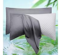 Cooling Side Sleeper Pillow Cases Queen Size Set of 2 - Curved Rayon Derived from Bamboo Pillowcase Cover- Breathable Silky Soft Pillowcase for Hot Sleepers Hair and Skin 20 * 30 Inches Dark Grey