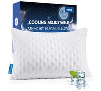 Cooling Side Sleeper Pillow for Adults, Firm Bed Pillow for Side Sleepers Neck and Shoulder Pain, Luxury Shredded Memory Foam Pillow Set of 1- Adjustable King Size- Washable Cover Original White
