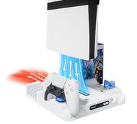Cooling Stand and Charging Dock Compatible with PS5 Pro/Slim/PlayStation 5 Disc Digital, Vertical Cooling Docking Station with Controller Charger for PS5 accessories with 3-Level Fan LED Light, White