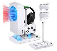 Cooling Stand Compatible with Xbox Series S Console with Controller Charging Station - Dual Powerful Cooling Fan & Controller Charger Dock with 2x1400mAh Rechargeable Batteries, Headset Holder for XSS