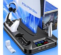 Cooling Station Stand and Dual Controller Charging Station for PS5/Slim/Pro | Cooling Stand with Controller Charger Accessories for PlayStation 5 Console Incl. Turbo Fan, Headset Holder,3 USB Hub, Black