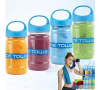 Cooling Towels, 4 Colors Ice Cold Sports Sweat Towels with Storage Bottle, Microfibre Gym Towel for Neck, Soft Breathable Quick Dry Towel for Gym Yoga Golf Running Camping Fitness & Hot Weather