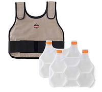 Cooling Vest with 2 Ice Packs, Instant Cooling Relief, Flexible Design, Ergodyne Chill Its 6230,Khaki,L/XL