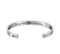 CoolJewelry Inspirational Bracelets for Women Stainless Steel Custom Engraved Hidden Message Personalized Positive Mantra Quote Cuff Bangle Encouragement Gifts for Her, S, Stainless Steel, no gemstone