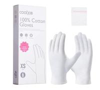 COOLJOB 100% Cotton Gloves, 6 Pairs White Cotton Gloves for Dry Hands Moisturizing & Eczema, Overnight Lotion, Sleep & Spa Treatment for Women & Men, Breathable Work Glove Liners, XS