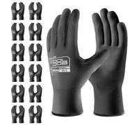 COOLJOB 12 Pairs Safety Work Gloves Pack Bulk with Grip PU Coating, 13 Gauge Seamless Knit Gloves with Polyurethane Dipped for Warehouse Working, Breathable Lightweight for Men Women, Black Medium