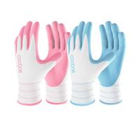 COOLJOB 2 Pairs Gardening Gloves for Women, Rubber Coated Ladies Gardening Gloves, Breathable Work Gloves Women with Grip, Medium Size, Pink & Blue