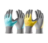 COOLJOB 2 Pairs Kids Waterproof Gardening Gloves with Double Layer Rubber Coating, Breathable & Comfortable, Children Work Gloves for Yard, Camping, Outdoor (Blue & Yellow, Small)