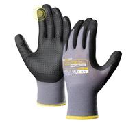 COOLJOB 3 Pairs Nitrile Rubber Work Gloves with Grip Dots, Gardening Gloves with 2 Fingers Touchscreen, Non-slip Coated for Warehouse, Home Improvement, Yard, Grey, Large