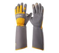 COOLJOB Gardening Gloves for Women and Men, Thorn Resistant Heavy Duty Garden Gloves, Long Sleeve Forearm Protection Ladies, Synthetic Leather Gauntlets for Pruning, Orange & Grey (1 Pair, Size M)
