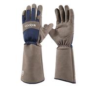 COOLJOB Gardening Gloves for Women and Men, Thorn Resistant Heavy Duty Garden Gloves, Long Sleeve Forearm Protection Ladies, Synthetic Leather Gauntlets for Pruning, Blue & Grey (1 Pair, Size M-L)