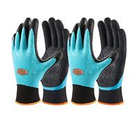 COOLJOB Waterproof Gardening Gloves for Women & Men, 2 Pairs Grip Double Latex Coated Work Gloves with Grip for Motorcycle, Car Washing, Blue & Black, Small Size (2 Pairs S)