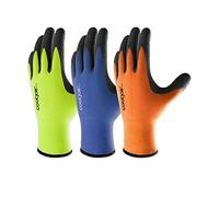 COOLJOB Work Gloves for Men & Women, 3 Pairs Non-slip Crinkle Latex Gardening Gloves with Firm Grip, Safety Work Gloves in High Visible Orange, Yellow, Blue, X-Large, 3 Pairs XL