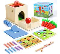 COOLJOY Montessori Toys for 1 Year Old | Wooden Activity Cube with Ball Drop Toy, Coin Box, Carrot Harvest Toy, Catch Worm Toy | Baby Sensory Toys Toddler Baby Gifts 2 3 4 Year Old, RF565