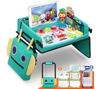COOLJOY Kids Travel Tray for Toddler Car Seat, 2 in 1 Kids Lap Tray with Robot Backpack and Transparent Erasable Surface, Play Trays for Cars, Educational Travel Toys for Kids Toddlers Boys Girls