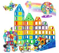COOLJOY Magnetic Building Blocks Toys for 3 Year Old Boys, 117pcs Magnetic Tiles Toys for 3 4 5 6 7 Year Old with Ferris Wheel, Car Wheel, Construction Blocks Christmas Birthday Gifts for Boys Girls