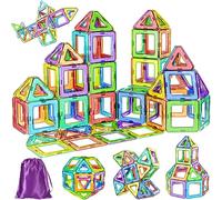 COOLJOY Magnetic Tiles for Kids, Magnetic Building Blocks, 40PCS Magnetics Construction Block Games, Learning Educational Construction Toys for Boys Girls 3 4 5 6 Year Old
