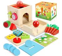 COOLJOY Montessori Toys for 1 Year 5 in 1 Wooden Toys Ball Drop Toy, Coin Box, Carrot Harvest Toy, Shape Sorter & Stacking Toys Baby Sensory Toys Toddler Baby Gifts 1 2 3 Year Old