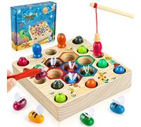 COOLJOY Wooden Fishing Game Toys Gifts for 2 3 4 Year Old Boy Girl | 2-in-1 Magnetic Wooden Toy | Montessori and Motor Skills Educational Suitable for Babies Birthday Gifts