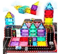 COOLJOYA Magnetic Tiles Building Blocks, 65PCS Magnetic City Road Toppers Set for Kids, Montessori Construction Toys for 3-8+ Year Old Girls & Boys Gift