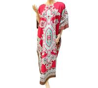 Coolkaftan BALI Women's 100% Cotton Summer Kaftan Dresses Beach Holiday Boho Bohemian Floral Swimwear Bikini Robe Batwing Loungewear (Standard, Red)