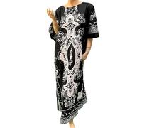 Coolkaftan BALI Women's 100% Cotton Summer Kaftan Dresses Beach Holiday Boho Bohemian Floral Swimwear Bikini Robe Batwing Loungewear (Standard, Black)