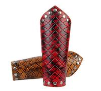 COOLLA Knight Genuine Leather Gauntlet Wristband Wide Bracer Arm Armor Cuff (Dragon scale Red)