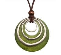 COOLLA Womens Multilayer Pendant Necklaces Vintage Jewelry Fashion Long Sweater Necklace for Woman (wooden circle-green silver)