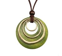 COOLLA Womens Multilayer Pendant Necklaces Vintage Jewelry Fashion Long Sweater Necklace for Woman (wooden circle-green Bronze)