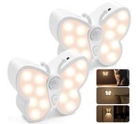 Coollamp Butterfly Night Lights, 1200mAh Rechargeable Motion Sensor Lights Indoor with 3 Lighting Mode, Magnetic Installation, Kids Wall Lamp for Hallway Stair Bathroom, 2 Pack