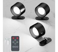 Coollamp LED Battery Operated Wall Lights, 3Pack Wall Lamp with Remote Control 3 Color Modes 3 Brightness Levels 360°Rotate Magnetic, Reading Lights for Living Room Bedroom Black