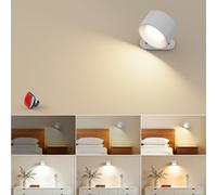 Coollamp LED Wall Light, 1Pack Wall Lamp with 3 Color Modes 3 Brightness Levels 360°Rotate Magnetic Ball Touch Control, Indoor Wall Lights Battery Wall Light for Bedroom Reading Living Room, White