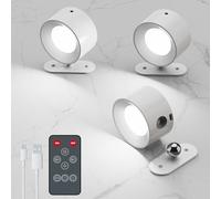 Coollamp LED Wall Light, 3Pack Wall Lamp with Remote Control 3 Color Modes 3 Brightness Levels 360°Rotate Magnetic, Battery Operated Wall Lights for Living Room Bedroom Reading