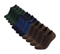 COOLMATE 6 Pairs Low Cut No Show Socks for Men, Invisible Casual Ankle Socks with Non-Slip Heel, Moisture-Wicking Cotton, Navy/Green/Brown, 10.5-14 UK