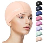 COOLMATE Fabric Swim Cap for Adult Women Men Kid 3 4 6 8 14 16, Silicone Water Resistant Layer, Cloth Swim Cap Gifts for Swimmers, Lightweight for Pool, Lap Swimming (1 pc) (Pale Peach, M)
