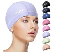 COOLMATE Fabric Swim Cap for Adult Women Men Kid 3 4 6 8 14 16, Silicone Water Resistant Layer, Cloth Swim Cap Gifts for Swimmers, Lightweight and Comfortable for Pool, Lap Swimming (Light Purple, M)