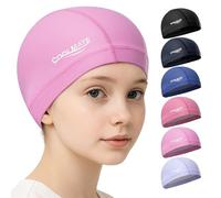 COOLMATE Fabric Swim Cap for Adult Women Men Kid 3 4 6 8 14 16, Silicone Waterproof Layer, Cloth Swim Cap Gifts for Swimmers, Lightweight and Comfortable for Pool, Lap Swimming (Light Pink, XS)