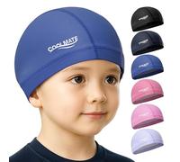 COOLMATE Fabric Swim Cap for Adult Women Men Kid 3 4 6 8 14 16, Silicone Waterproof Layer, Cloth Swim Cap Gifts for Swimmers, Lightweight and Comfortable for Pool, Lap Swimming (Dark Blue, XS)
