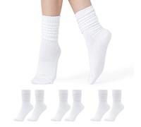 CoolMate Women's Scrunch Crew Socks, Slouchy Mid Calf Boot Socks, 3 Pairs, 3 Pairs White, 4.5-9 UK