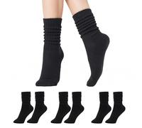 CoolMate Women's Scrunch Crew Socks, Slouchy Mid Calf Boot Socks, 3 Pairs Slouch Socks, US Size 6-10, 3 Pairs Black, 4.5-9 UK