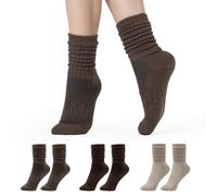 CoolMate Women's Scrunch Crew Socks, Slouchy Mid Calf Boot Socks, 3 Pairs Slouch Socks, US Size 6-10, 3 Pairs Brown/Light Brown/Beige, 4.5-9 UK