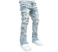 COOLMONAR Men's Ripped Distressed Destroyed Slim Fit Straight Leg Denim Jeans, 8001blue, Large