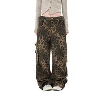 COOLMONAR Women's Y2K Leopard Print Jeans Chic Street Style Wide Leg Denim Pants Retro Hip Hop Loose Trouser, Leopard Jean-3, S