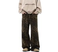 COOLMONAR Women's Y2K Leopard Print Jeans Chic Street Style Wide Leg Denim Pants Retro Hip Hop Loose Trouser, Leopard Jean-1, XXL