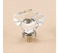 COOLNEWS 4 Pcs Glass Cabinet Knobs and Pulls, Square Furniture Crystal Knobs for Dresser Drawer, Satin Nickel Base