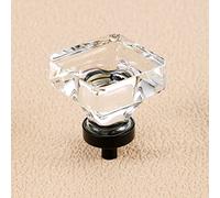 COOLNEWS 8 Pack Crystal Glass Cabinet Knobs, Drawer Knobs and Pulls for Kitchen Cupboard (Square 1-3/8 Inch, Black)