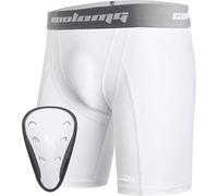 COOLOMG Men's Groin Guard Jockstrap Compression Pants Underwear with Cup for Martial Arts Handball Football Taekwondo White M