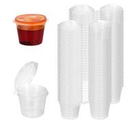 Coolon 1oz 100 Pieces Small Plastic Containers with Lids, 25ml Small Sauce Pots Plastic Pots Reusable Jelly Pots for Sauce Dips Salads