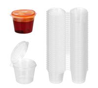 Coolon 1oz 50 Pieces Small Plastic Containers with Lids, 25ml Small Sauce Pots Plastic Pots Reusable Jelly Pots for Sauce Dips Salads
